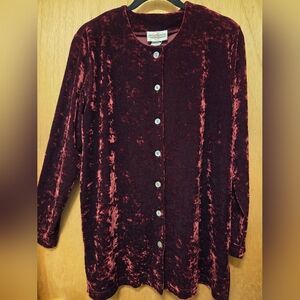 Red Crushed Velvet Button-Up Cardigan